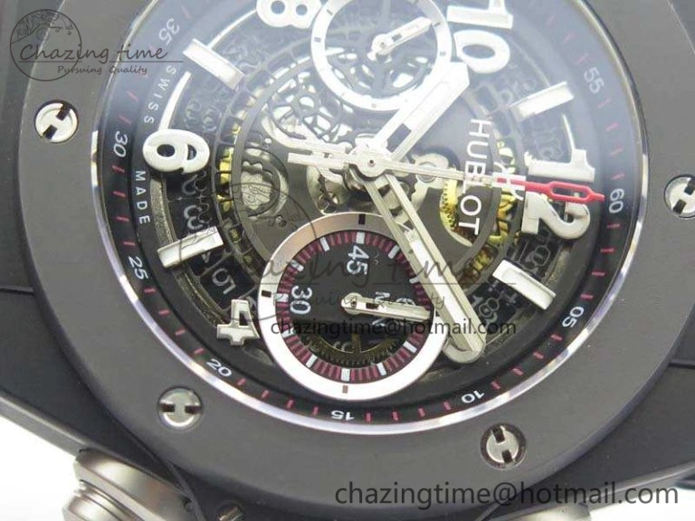 Big Bang Unico 45mm DLC 3AF Best Edition Black Dial Ceramic Bezel On Rubber Strap A7750
