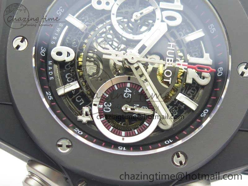 Big Bang Unico 45mm DLC 3AF Best Edition Black Dial Ceramic Bezel On Rubber Strap A7750