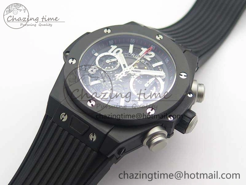 Big Bang Unico 45mm DLC 3AF Best Edition Black Dial Ceramic Bezel On Rubber Strap A7750