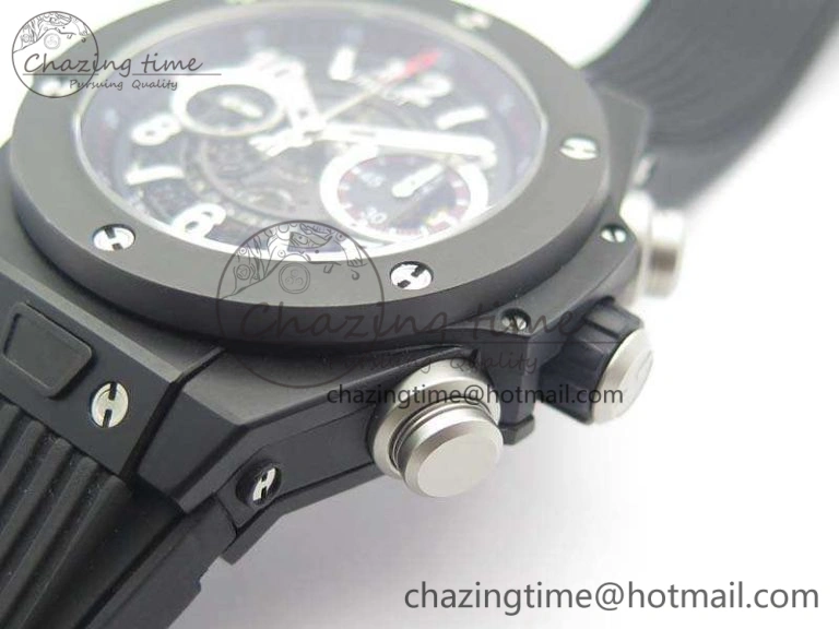 Big Bang Unico 45mm DLC 3AF Best Edition Black Dial Ceramic Bezel On Rubber Strap A7750