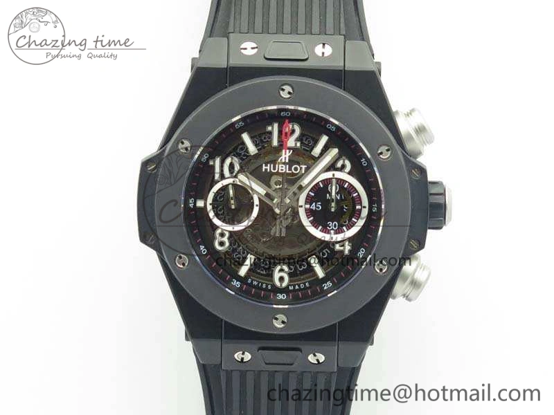 Big Bang Unico 45mm DLC 3AF Best Edition Black Dial Ceramic Bezel On Rubber Strap A7750