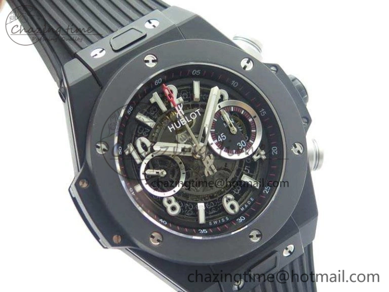 Big Bang Unico 45mm DLC 3AF Best Edition Black Dial Ceramic Bezel On Rubber Strap A7750