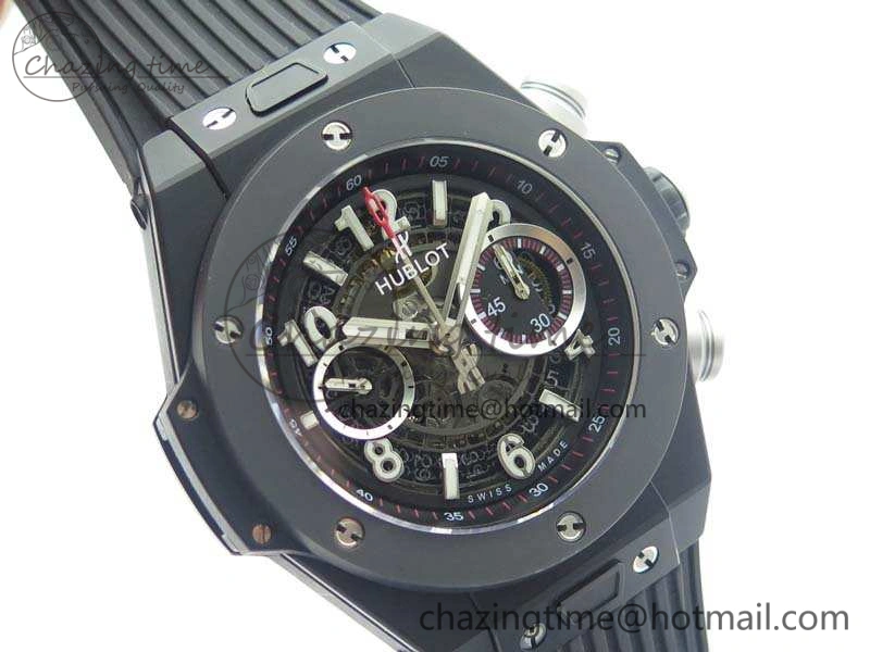 Big Bang Unico 45mm DLC 3AF Best Edition Black Dial Ceramic Bezel On Rubber Strap A7750