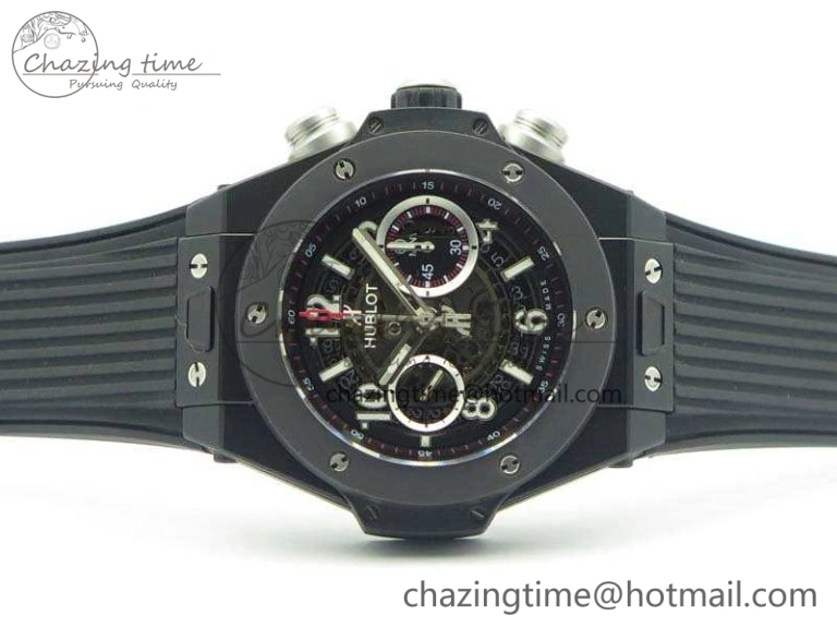 Big Bang Unico 45mm DLC 3AF Best Edition Black Dial Ceramic Bezel On Rubber Strap A7750