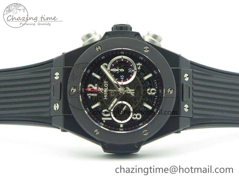 Big Bang Unico 45mm DLC 3AF Best Edition Black Dial Ceramic Bezel On Rubber Strap A7750