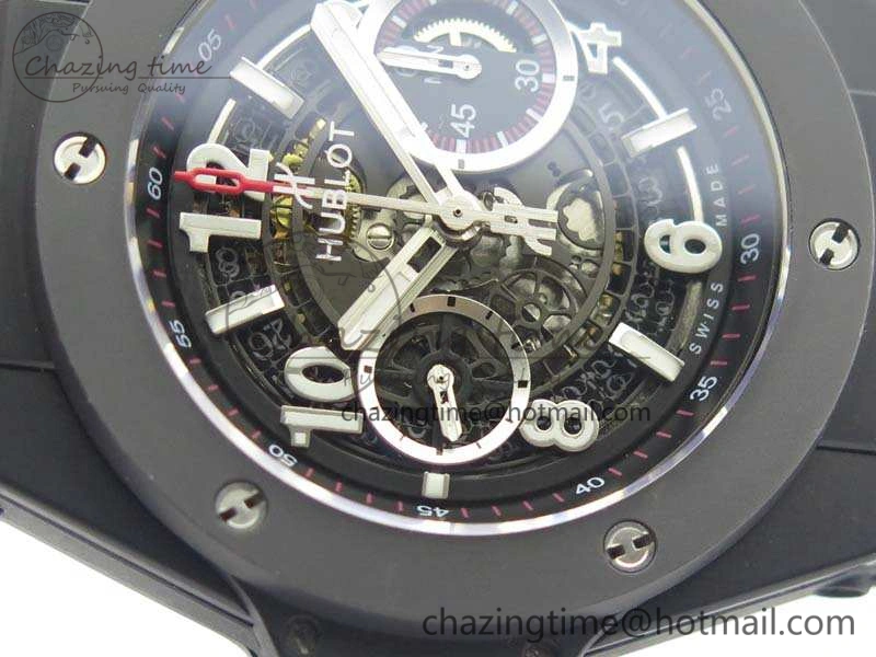 Big Bang Unico 45mm DLC 3AF Best Edition Black Dial Ceramic Bezel On Rubber Strap A7750