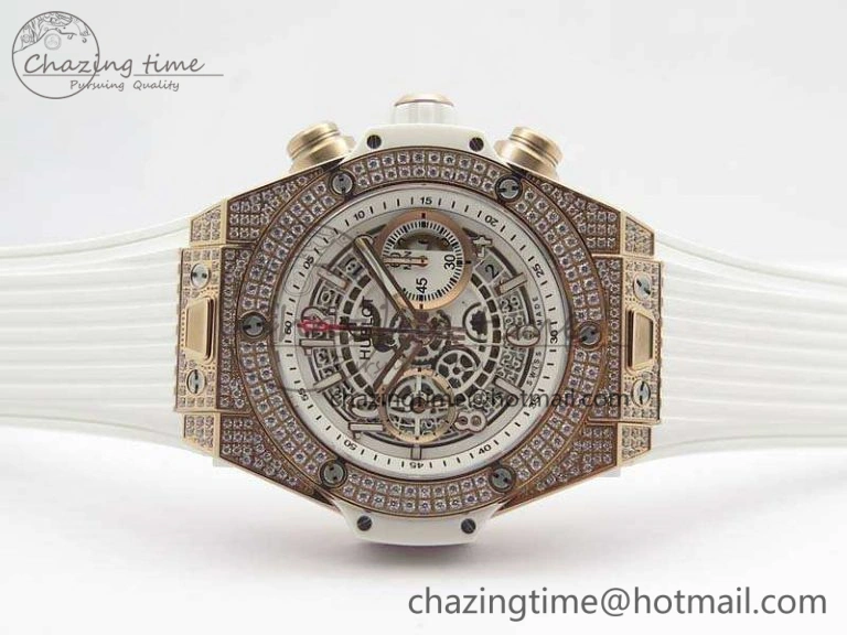 Big Bang Unico 45mm Diamond RG 3AF Best Edition White Dial On Rubber Strap A7750