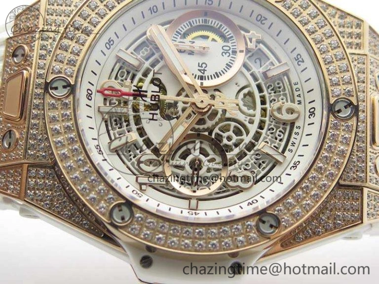 Big Bang Unico 45mm Diamond RG 3AF Best Edition White Dial On Rubber Strap A7750