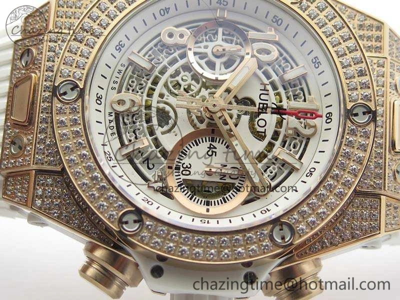 Big Bang Unico 45mm Diamond RG 3AF Best Edition White Dial On Rubber Strap A7750