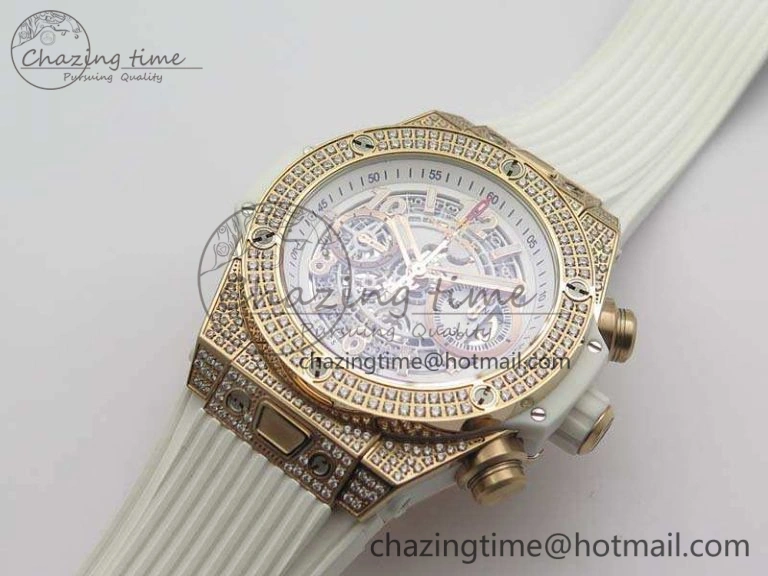 Big Bang Unico 45mm Diamond RG 3AF Best Edition White Dial On Rubber Strap A7750