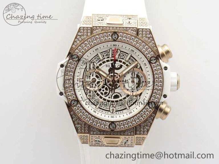 Big Bang Unico 45mm Diamond RG 3AF Best Edition White Dial On Rubber Strap A7750