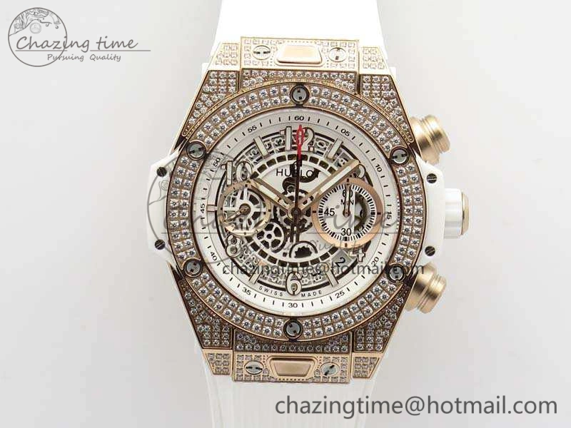 Big Bang Unico 45mm Diamond RG 3AF Best Edition White Dial On Rubber Strap A7750