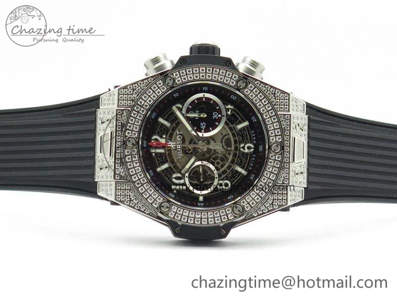 Big Bang Unico 45mm Diamond SS 3AF Best Edition Gray Dial On Rubber Strap A7750