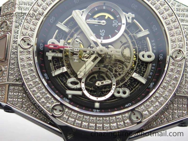 Big Bang Unico 45mm Diamond SS 3AF Best Edition Gray Dial On Rubber Strap A7750