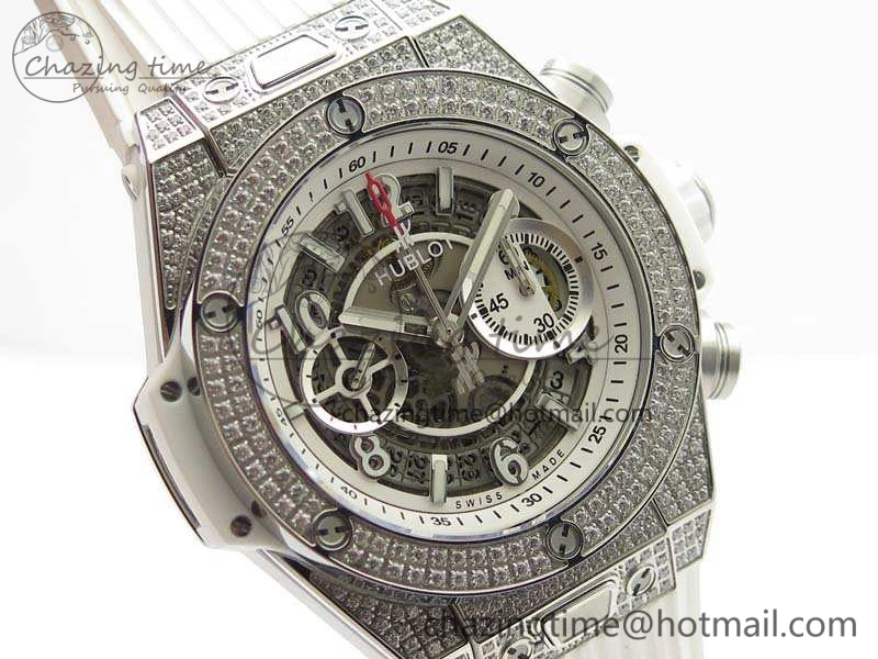 Big Bang Unico 45mm Diamond SS 3AF Best Edition White Dial On Rubber Strap A7750