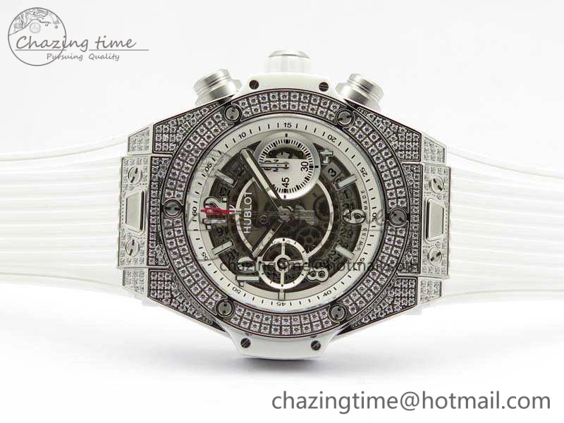 Big Bang Unico 45mm Diamond SS 3AF Best Edition White Dial On Rubber Strap A7750