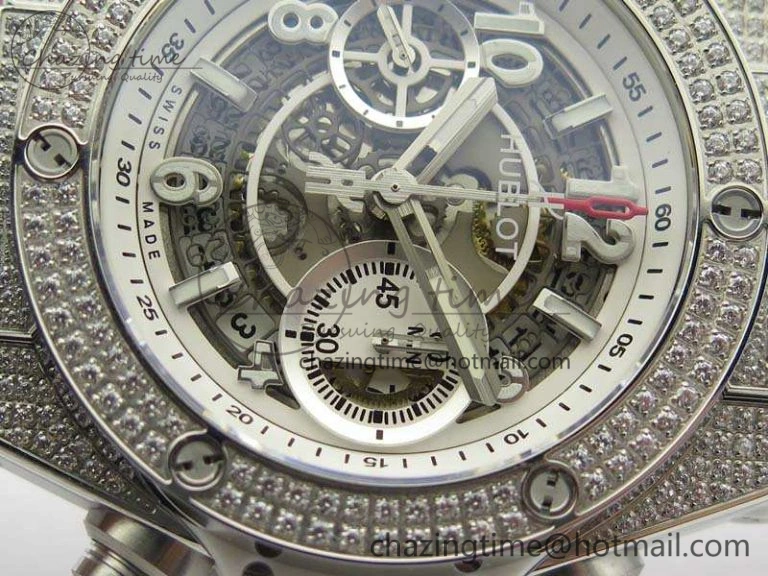 Big Bang Unico 45mm Diamond SS 3AF Best Edition White Dial On Rubber Strap A7750
