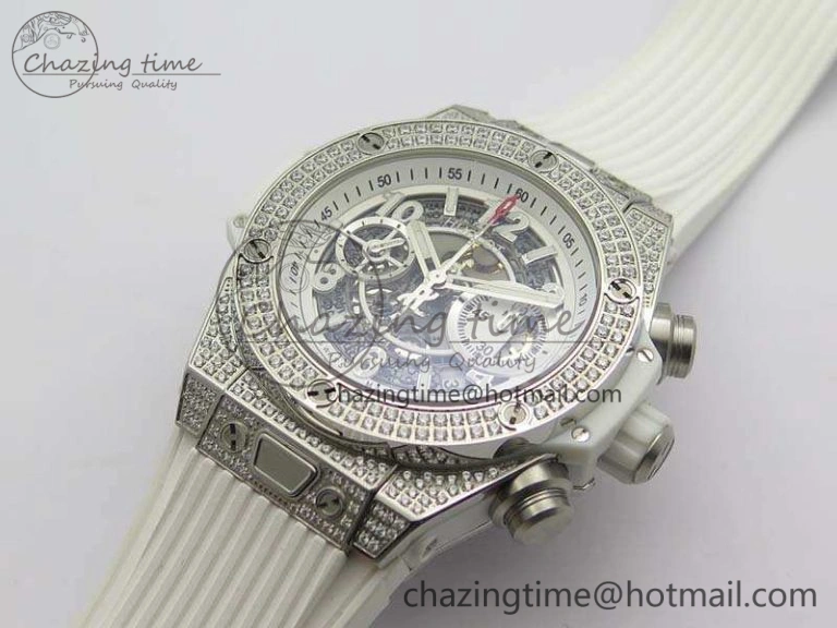 Big Bang Unico 45mm Diamond SS 3AF Best Edition White Dial On Rubber Strap A7750