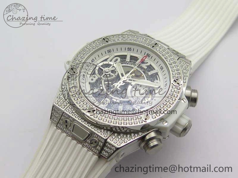 Big Bang Unico 45mm Diamond SS 3AF Best Edition White Dial On Rubber Strap A7750
