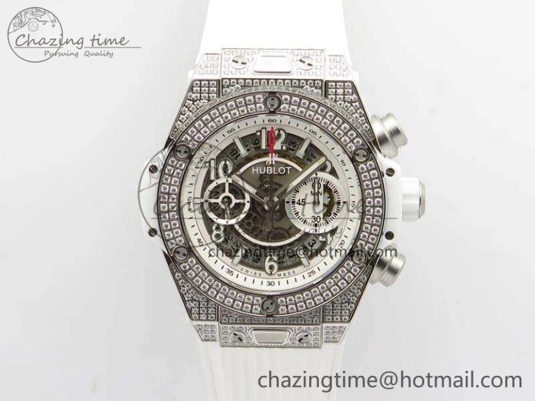 Big Bang Unico 45mm Diamond SS 3AF Best Edition White Dial On Rubber Strap A7750