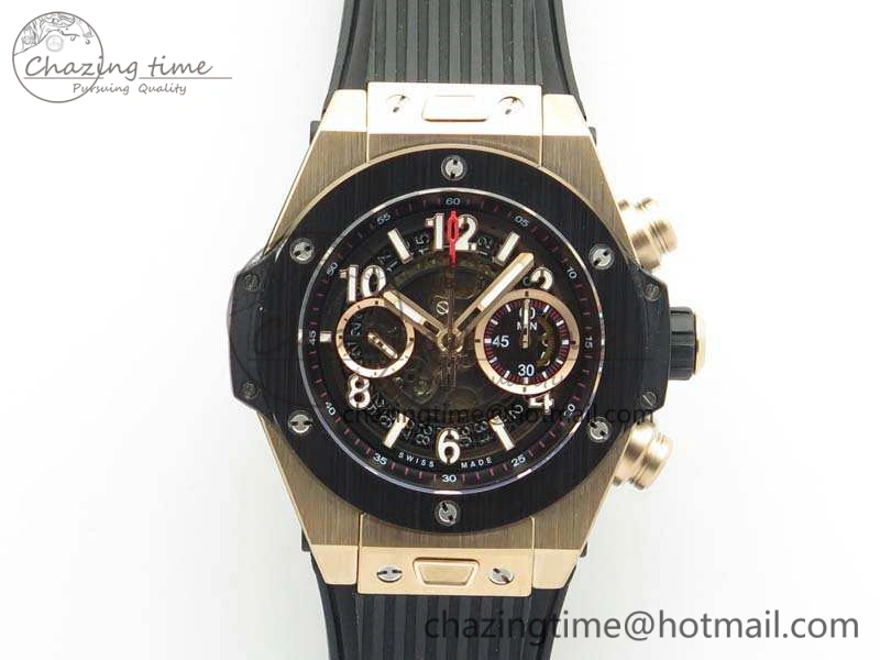 Big Bang Unico 45mm RG 3AF Best Edition Black Dial Ceramic Bezel On Rubber Strap A7750