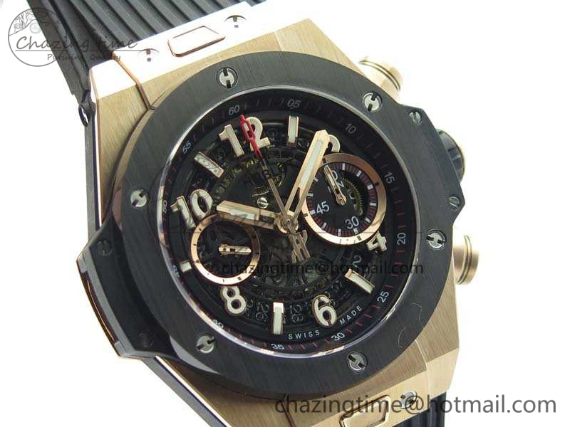 Big Bang Unico 45mm RG 3AF Best Edition Black Dial Ceramic Bezel On Rubber Strap A7750
