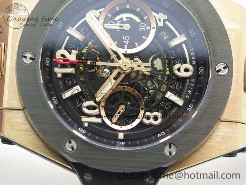 Big Bang Unico 45mm RG 3AF Best Edition Black Dial Ceramic Bezel On Rubber Strap A7750