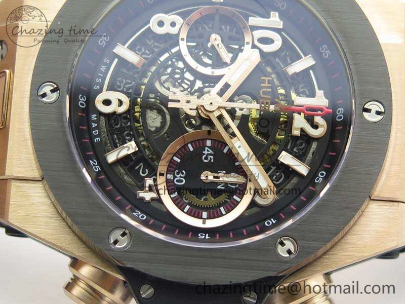 Big Bang Unico 45mm RG 3AF Best Edition Black Dial Ceramic Bezel On Rubber Strap A7750