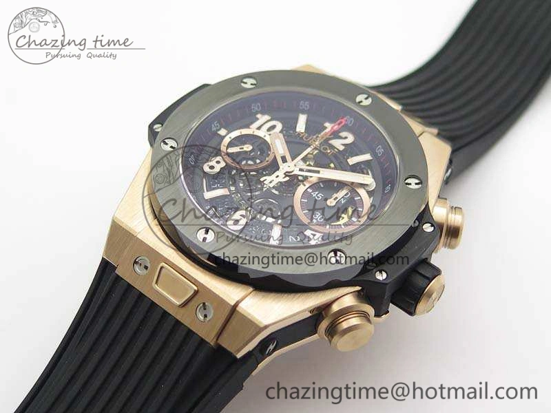Big Bang Unico 45mm RG 3AF Best Edition Black Dial Ceramic Bezel On Rubber Strap A7750