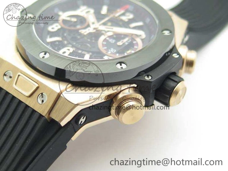 Big Bang Unico 45mm RG 3AF Best Edition Black Dial Ceramic Bezel On Rubber Strap A7750