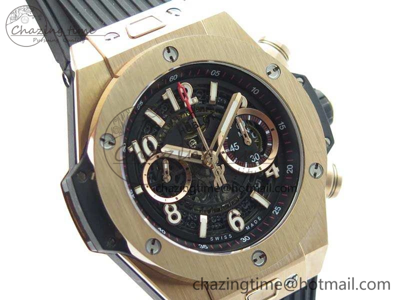 Big Bang Unico 45mm RG 3AF Best Edition Black Dial On Rubber Strap A7750