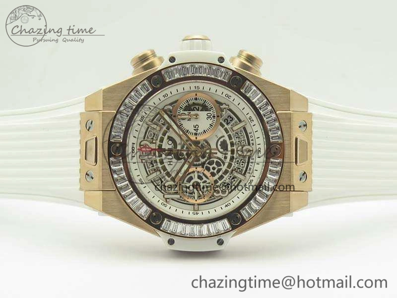 Big Bang Unico 45mm RG 3AF Best Edition White Dial Crystal Bezel On Rubber Strap A7750