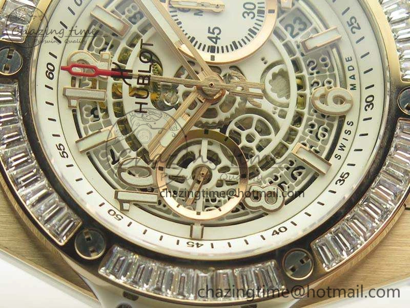 Big Bang Unico 45mm RG 3AF Best Edition White Dial Crystal Bezel On Rubber Strap A7750