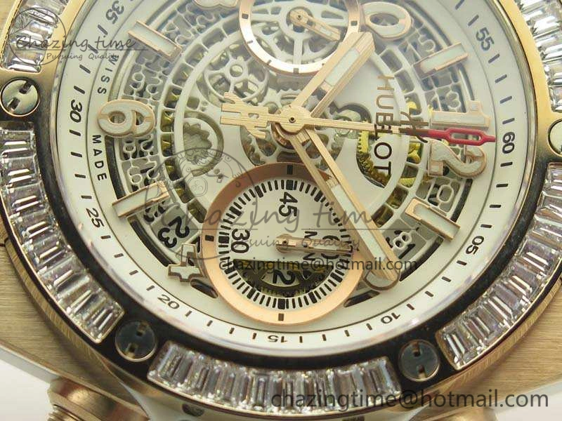 Big Bang Unico 45mm RG 3AF Best Edition White Dial Crystal Bezel On Rubber Strap A7750