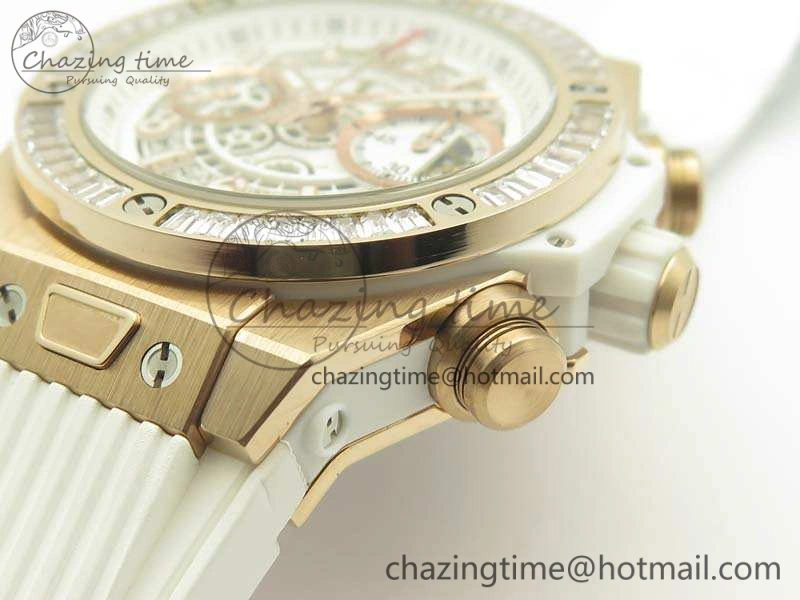 Big Bang Unico 45mm RG 3AF Best Edition White Dial Crystal Bezel On Rubber Strap A7750
