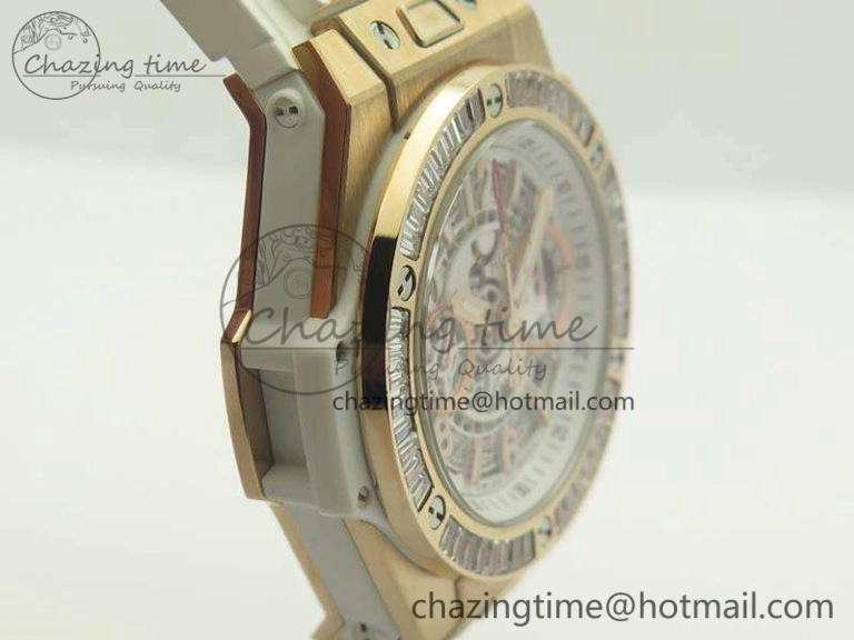 Big Bang Unico 45mm RG 3AF Best Edition White Dial Crystal Bezel On Rubber Strap A7750