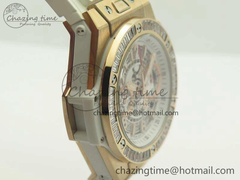 Big Bang Unico 45mm RG 3AF Best Edition White Dial Crystal Bezel On Rubber Strap A7750
