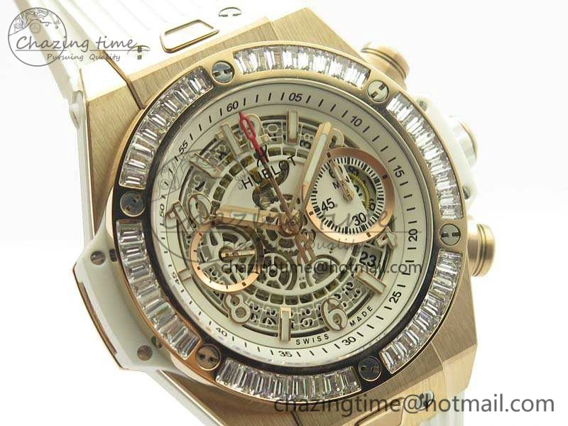 Big Bang Unico 45mm RG 3AF Best Edition White Dial Crystal Bezel On Rubber Strap A7750