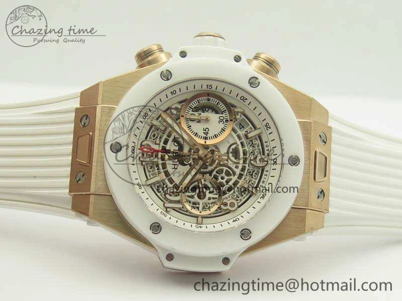 Big Bang Unico 45mm RG 3AF Best Edition White RG Dial Ceramic Bezel On Rubber Strap A7750
