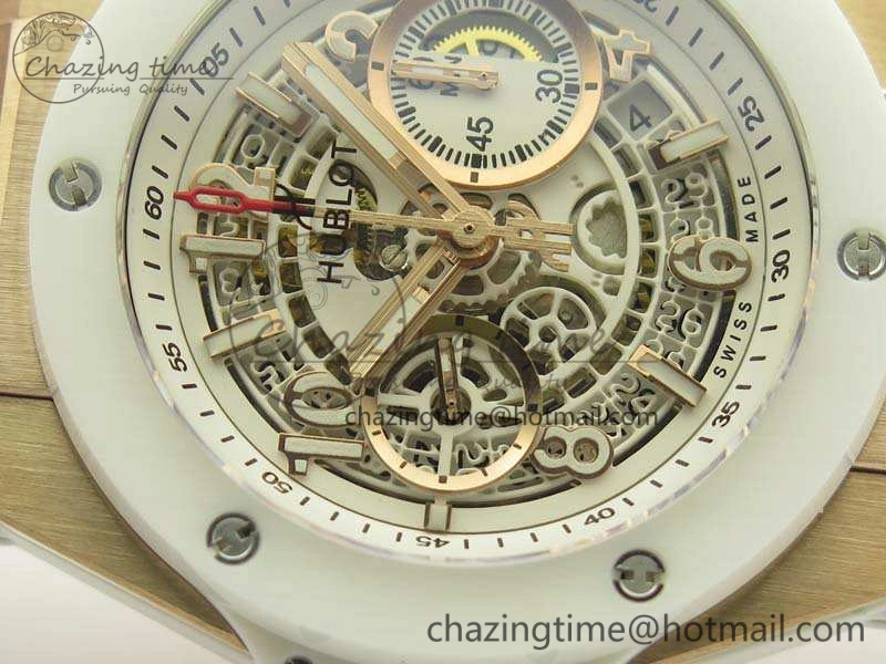 Big Bang Unico 45mm RG 3AF Best Edition White RG Dial Ceramic Bezel On Rubber Strap A7750