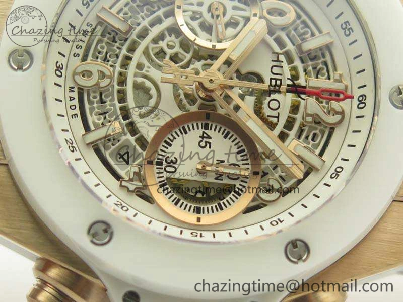 Big Bang Unico 45mm RG 3AF Best Edition White RG Dial Ceramic Bezel On Rubber Strap A7750