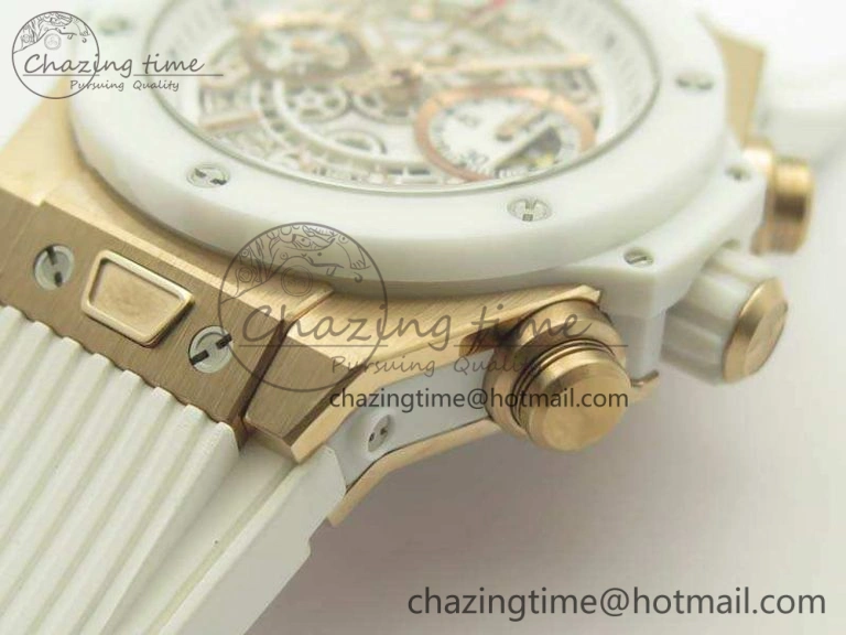 Big Bang Unico 45mm RG 3AF Best Edition White RG Dial Ceramic Bezel On Rubber Strap A7750