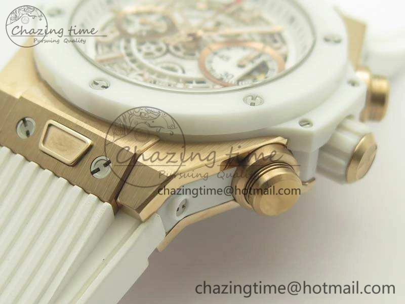 Big Bang Unico 45mm RG 3AF Best Edition White RG Dial Ceramic Bezel On Rubber Strap A7750