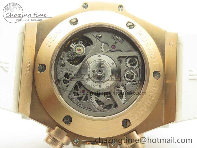 Big Bang Unico 45mm RG 3AF Best Edition White RG Dial Ceramic Bezel On Rubber Strap A7750
