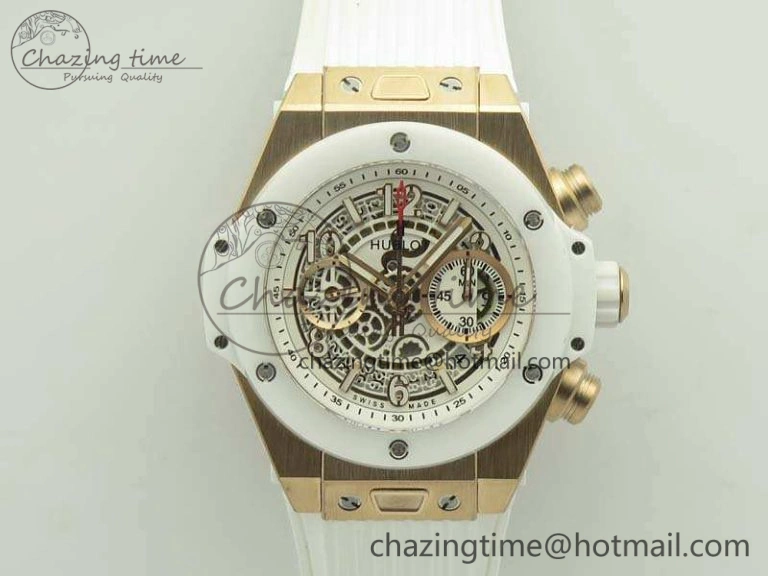 Big Bang Unico 45mm RG 3AF Best Edition White RG Dial Ceramic Bezel On Rubber Strap A7750