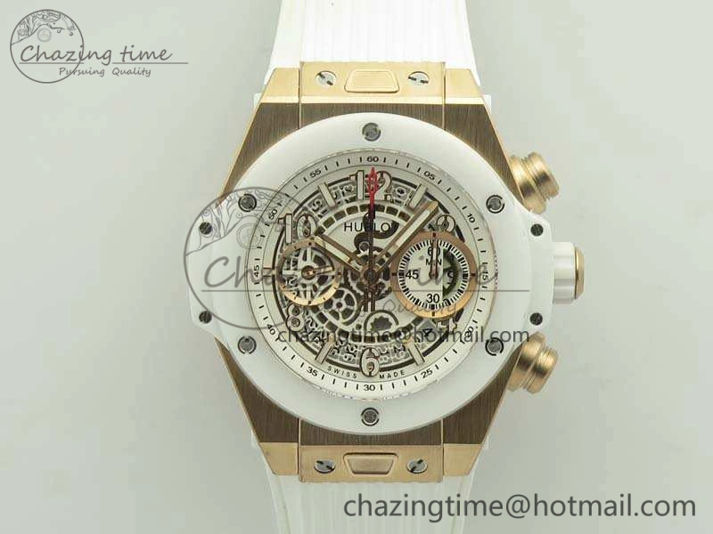 Big Bang Unico 45mm RG 3AF Best Edition White RG Dial Ceramic Bezel On Rubber Strap A7750
