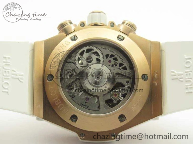 Big Bang Unico 45mm RG 3AF Best Edition White RG Dial Ceramic Bezel On Rubber Strap A7750