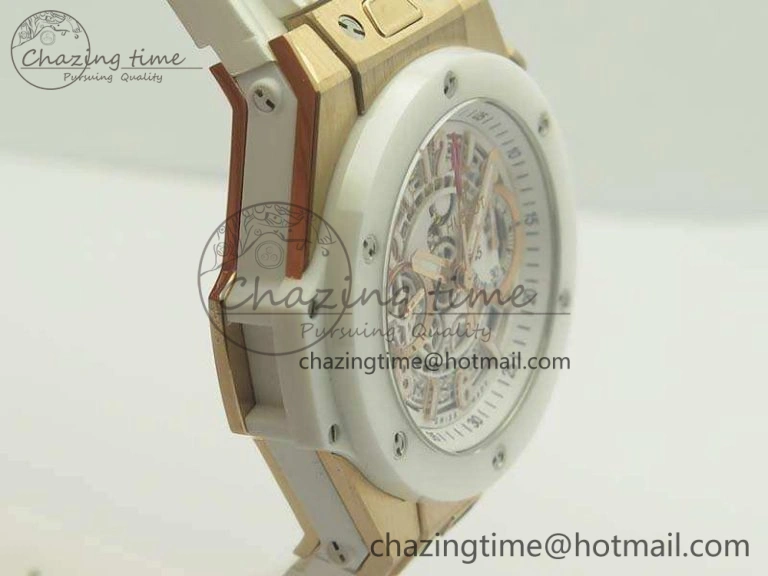 Big Bang Unico 45mm RG 3AF Best Edition White RG Dial Ceramic Bezel On Rubber Strap A7750