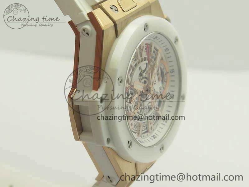 Big Bang Unico 45mm RG 3AF Best Edition White RG Dial Ceramic Bezel On Rubber Strap A7750
