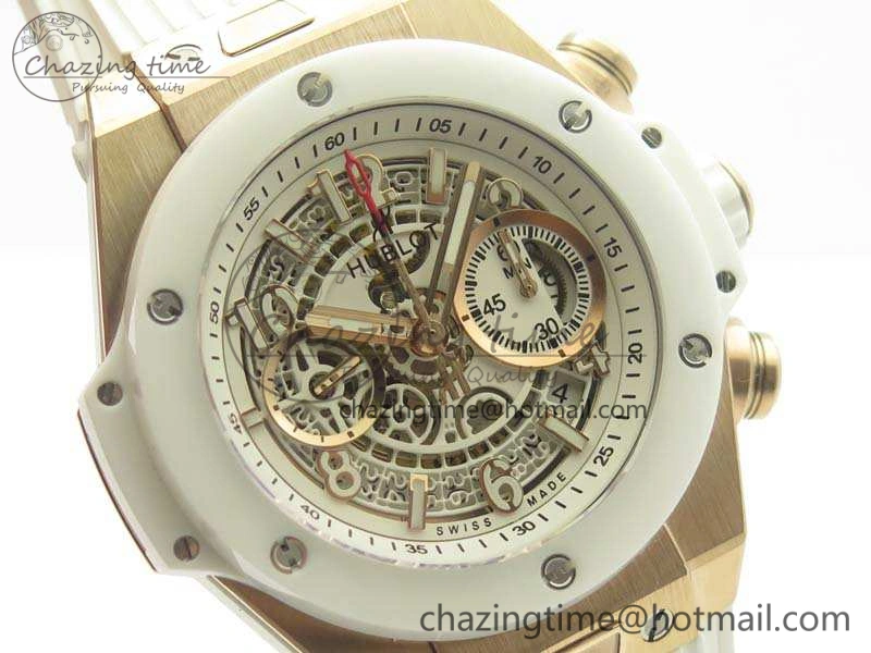 Big Bang Unico 45mm RG 3AF Best Edition White RG Dial Ceramic Bezel On Rubber Strap A7750